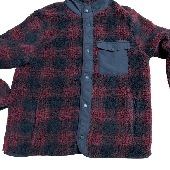 GOODFELLOW & CO JACKET MENS L HIGH PILE FLEECE FAUX FUR BLACK RED POCKETS NWT - Picture 3 of 9